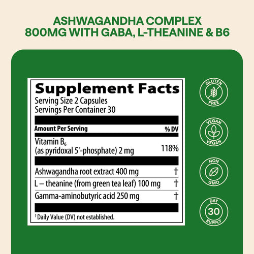 Ashwagandha Complex 800mg with GABA, L-Theanine & B6